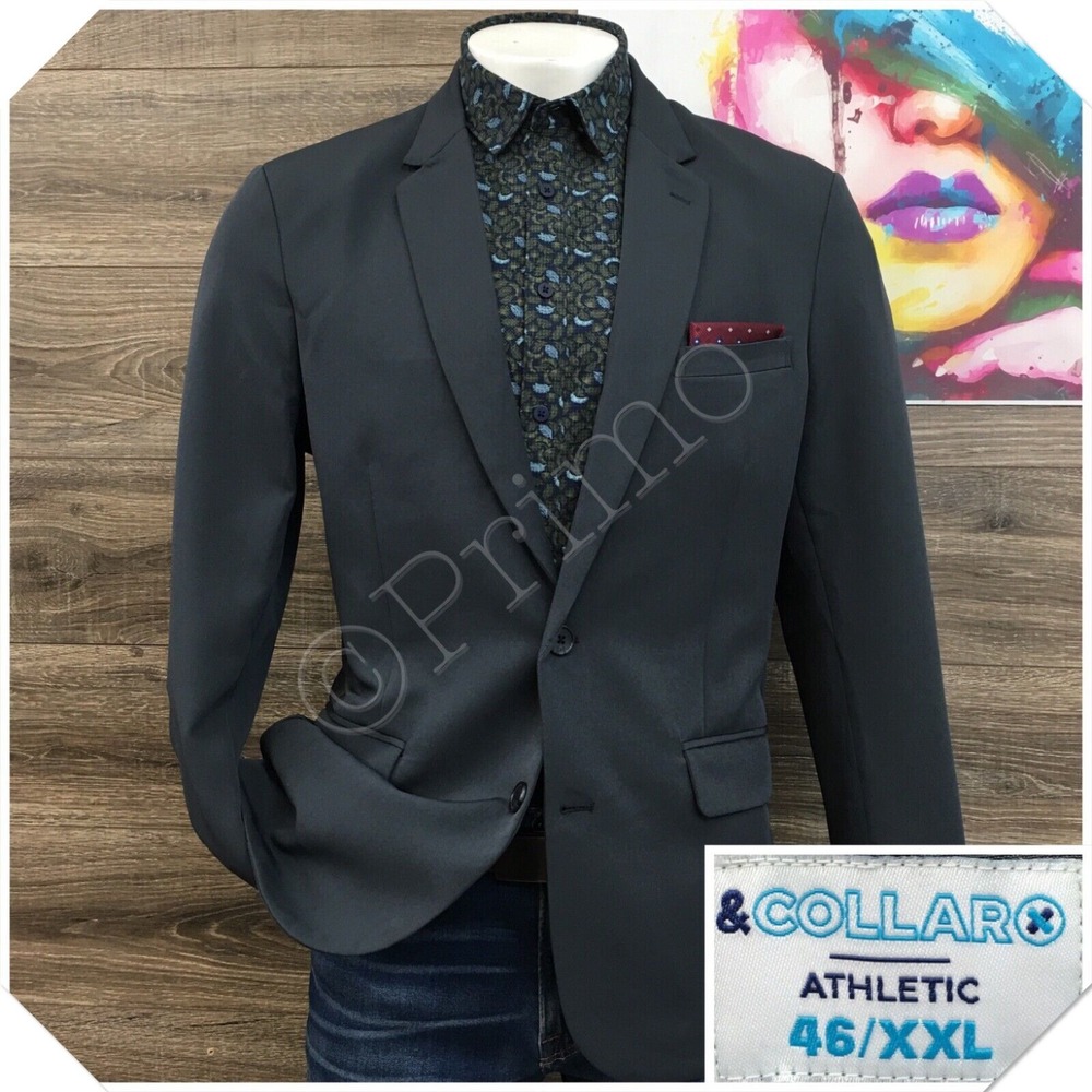 &COLLAR Mens Blazer Sport Coat Casual Jacket Size 46 Performance Suit Stretch‎